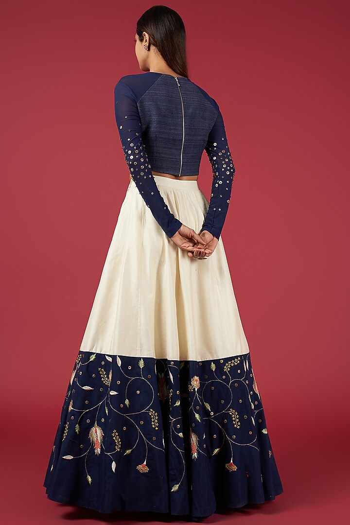 Ivory Silk Embroidered Skirt Set by Blue Lotus at Pernia's Pop Up Shop