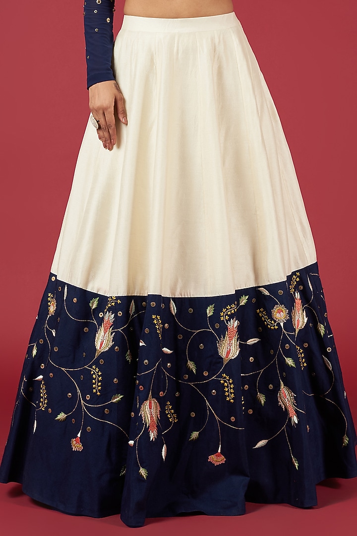 Ivory Silk Embroidered Skirt Set by Blue Lotus at Pernia's Pop Up Shop