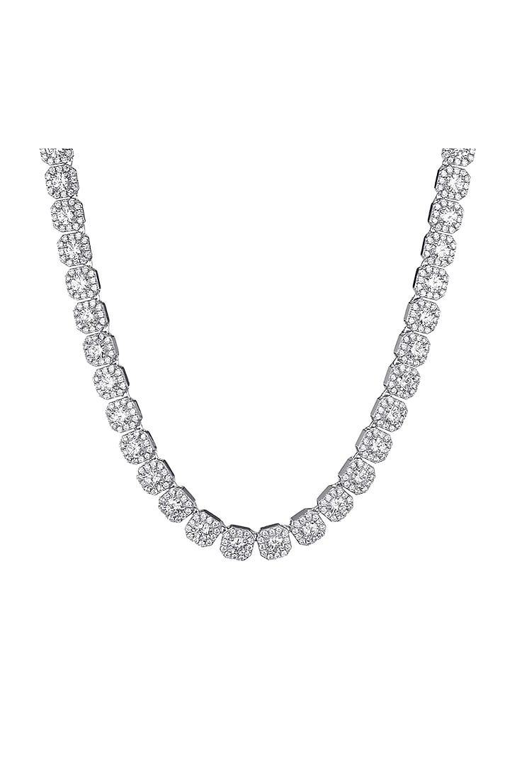 White Gold Plated Cubic Zircon Clustered Tennis Chain by Drip project at Pernia's Pop Up Shop