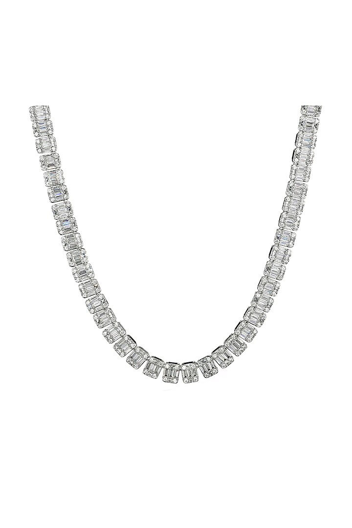 White Gold Plated Cubic Zircon Baguette Tennis Chain by Drip project at Pernia's Pop Up Shop