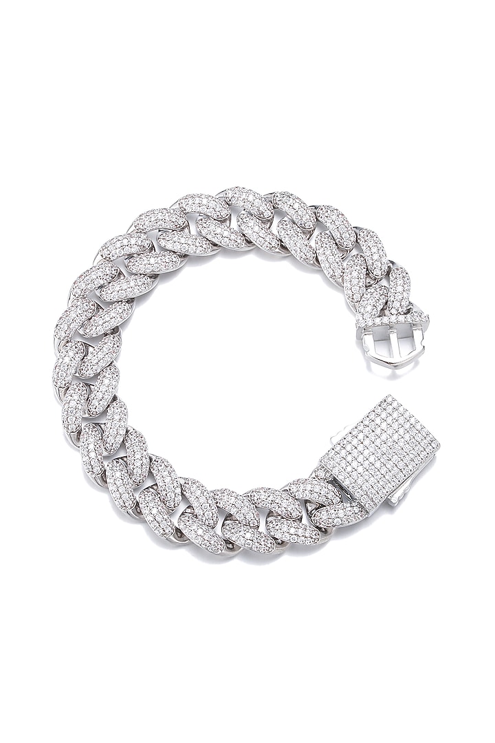 White Gold Plated Cubic Zircon Cuban Bracelet by Drip project at Pernia's Pop Up Shop
