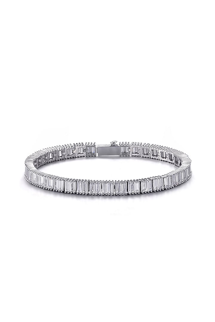 White Gold Plated Cubic Zircon Baguette Tennis Bracelet by Drip project at Pernia's Pop Up Shop