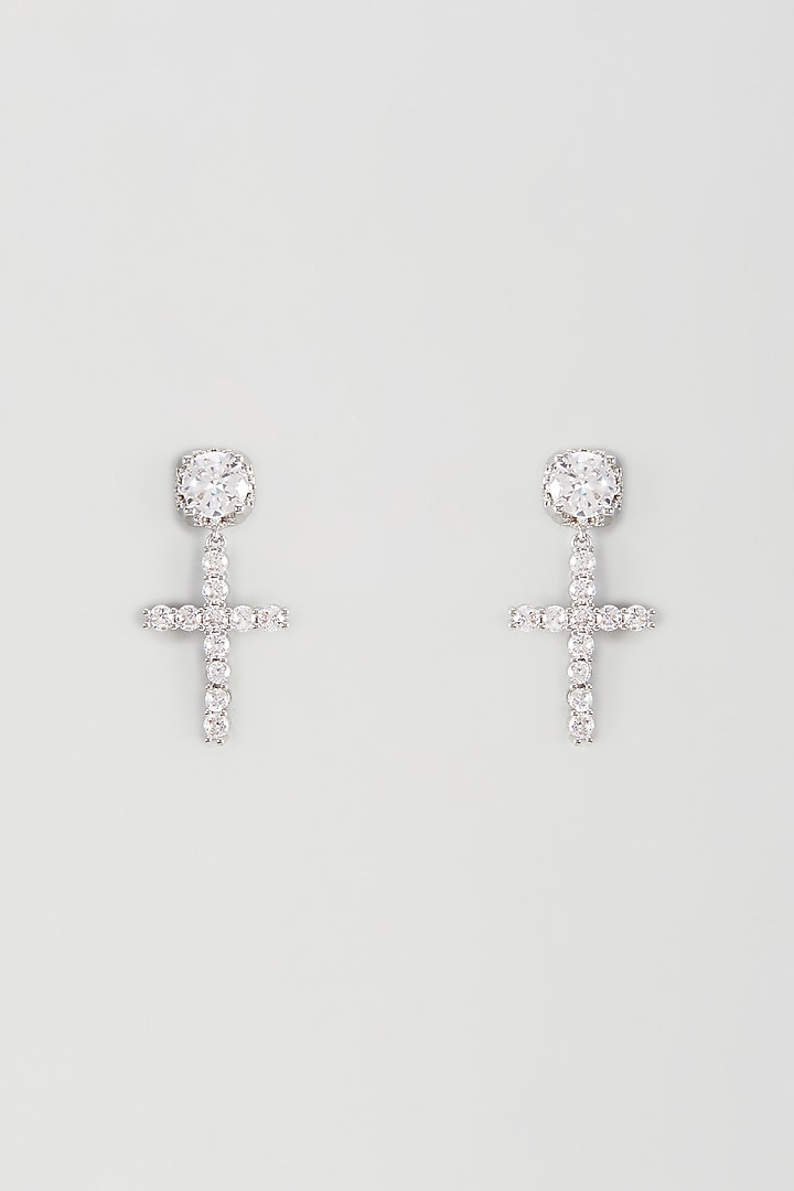 White Gold Plated Cubic Zirconia Earrings by Drip project at Pernia's Pop Up Shop
