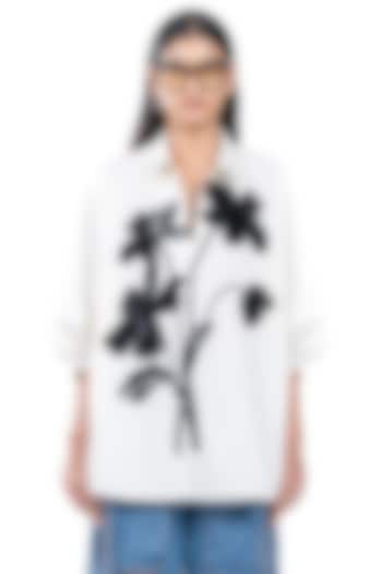 White Cotton Floral Embroidered Polo Batwing Shirt by Dhruv Kapoor at Pernia's Pop Up Shop