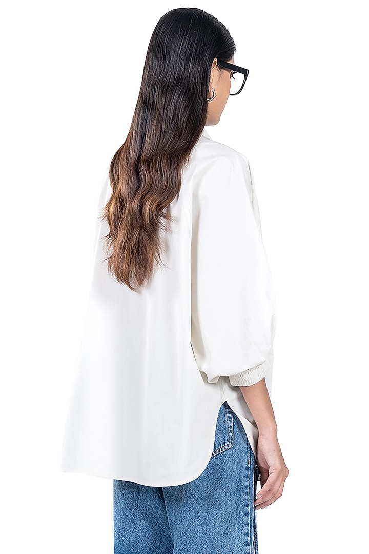 White Cotton Floral Embroidered Polo Batwing Shirt by Dhruv Kapoor at Pernia's Pop Up Shop
