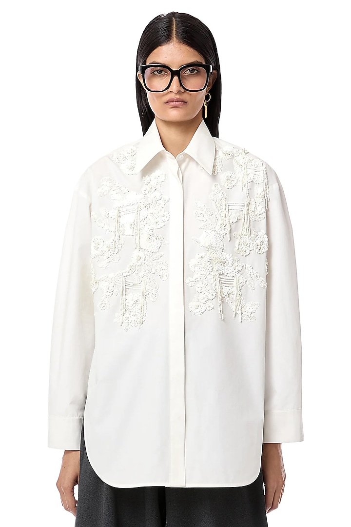 Natural White Cotton Oversized Handcrafted Shirt by Dhruv Kapoor at Pernia's Pop Up Shop