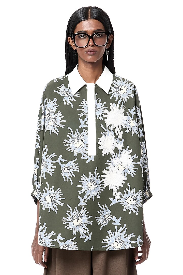 Multi-Colored Cotton Printed Batwing Polo Shirt by Dhruv Kapoor at Pernia's Pop Up Shop