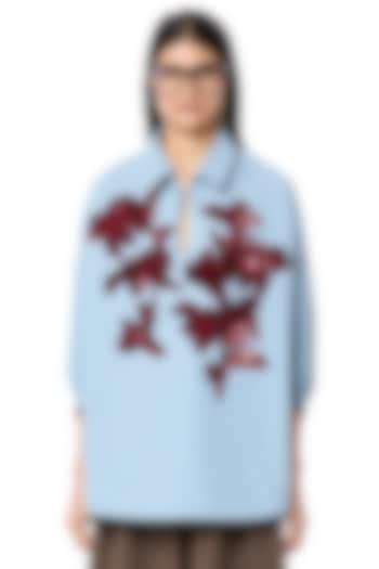 Dusty Blue Cotton Batwing Polo Oversized Shirt by Dhruv Kapoor at Pernia's Pop Up Shop