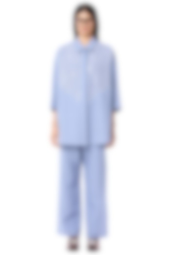 Blue Linen & Cotton Oversized Shirt by Dhruv Kapoor at Pernia's Pop Up Shop