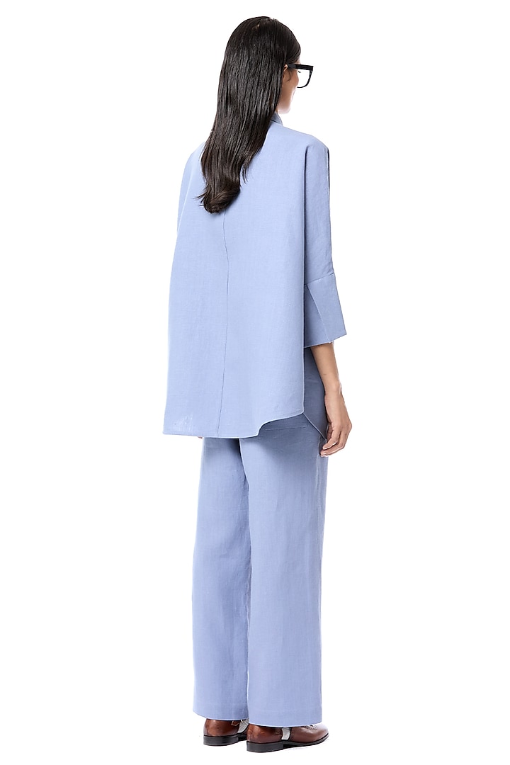 Blue Linen & Cotton Oversized Shirt by Dhruv Kapoor at Pernia's Pop Up Shop
