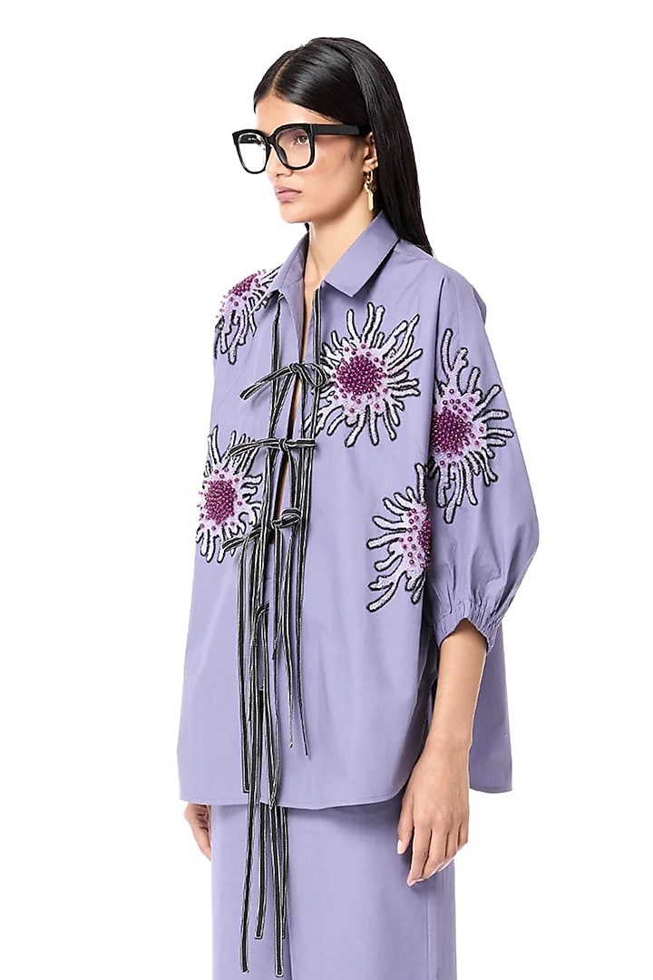 Lilac Cotton Oversized Handcrafted Shirt by Dhruv Kapoor at Pernia's Pop Up Shop