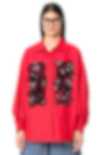Red Cotton Batwing Oversized Shirt by Dhruv Kapoor at Pernia's Pop Up Shop