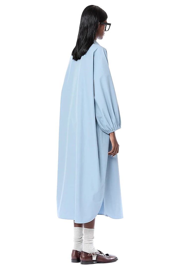 Dusty Blue Cotton Handcrafted Shirt Vacation Dress by Dhruv Kapoor at Pernia's Pop Up Shop