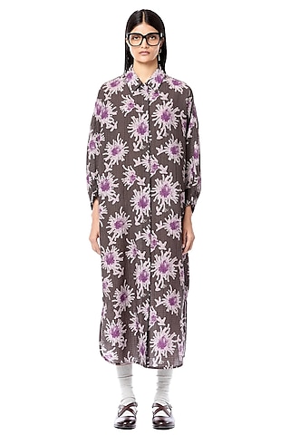 Multi-Colored Viscose & Polyamide Printed Shirt Dress by Dhruv Kapoor