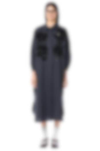Navy Blue Linen & Cotton Handcrafted Oversized Cocktail Shirt Dress by Dhruv Kapoor at Pernia's Pop Up Shop