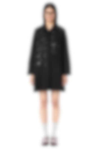 Black Linen & Cotton Handcrafted PLeated Cocktail Shirt Dress by Dhruv Kapoor at Pernia's Pop Up Shop