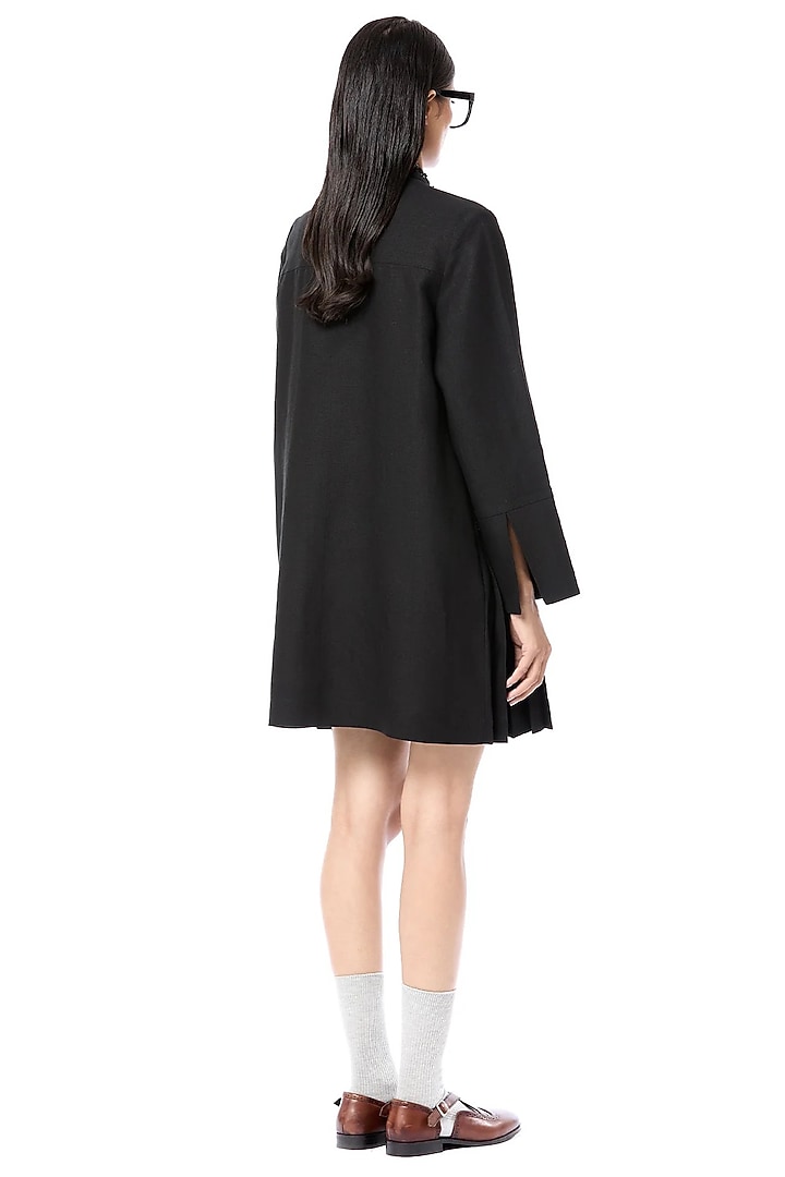 Black Linen & Cotton Handcrafted PLeated Cocktail Shirt Dress by Dhruv Kapoor at Pernia's Pop Up Shop