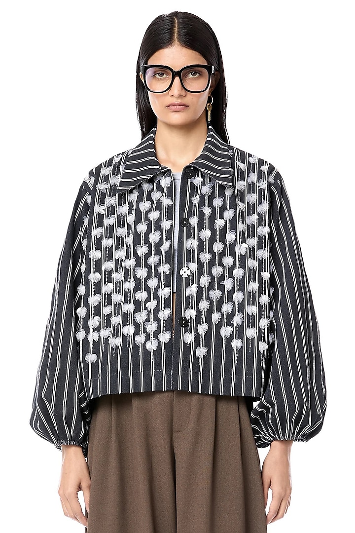 Multi-Colored Cotton Handcrafted Denim Jacket by Dhruv Kapoor at Pernia's Pop Up Shop