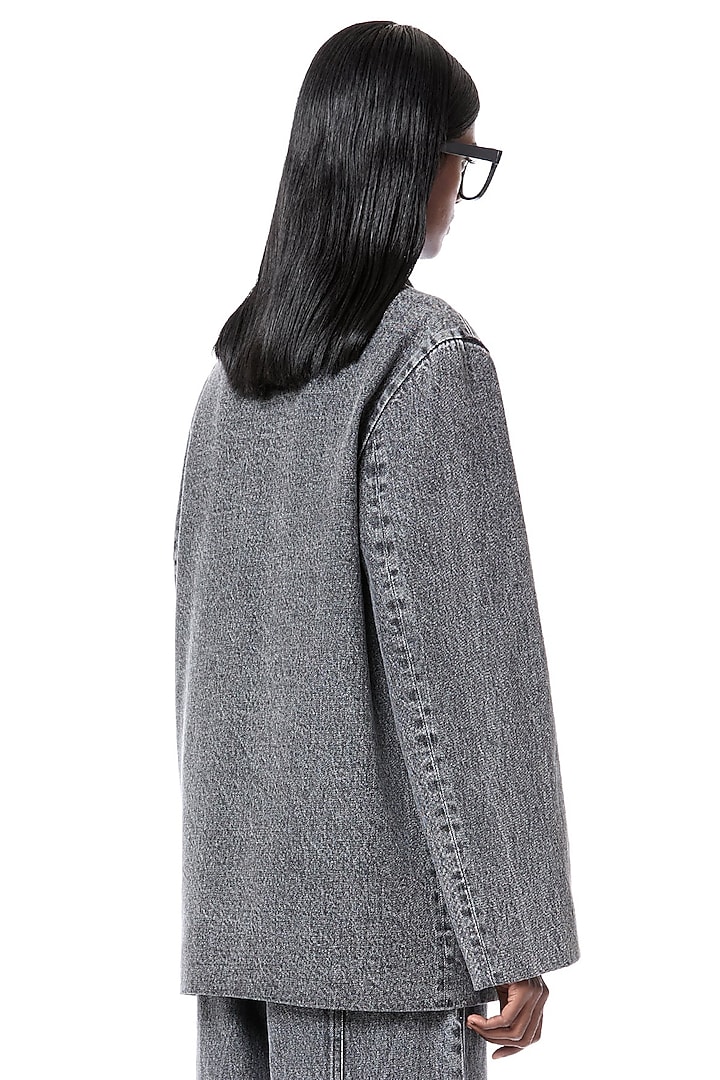 Grey Cotton Handcrafted Washed Denim Jacket by Dhruv Kapoor at Pernia's Pop Up Shop