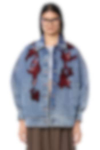Blue Cotton Handcrafted Washed Denim Jacket by Dhruv Kapoor at Pernia's Pop Up Shop
