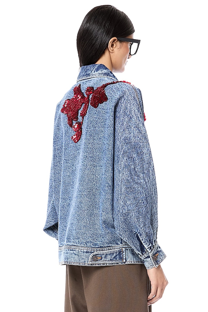 Blue Cotton Handcrafted Washed Denim Jacket by Dhruv Kapoor at Pernia's Pop Up Shop