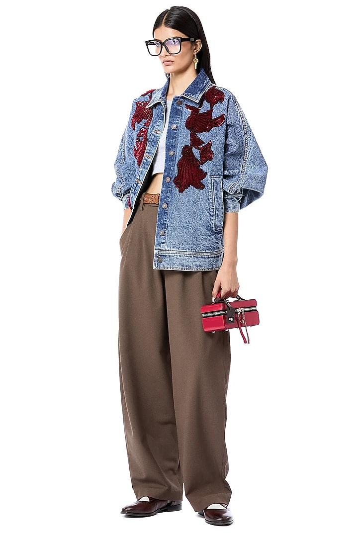 Blue Cotton Handcrafted Washed Denim Jacket by Dhruv Kapoor at Pernia's Pop Up Shop