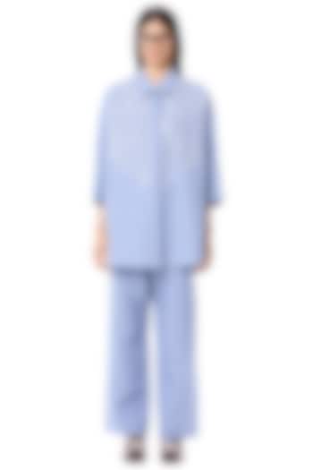Blue Linen & Cotton Pants by Dhruv Kapoor at Pernia's Pop Up Shop