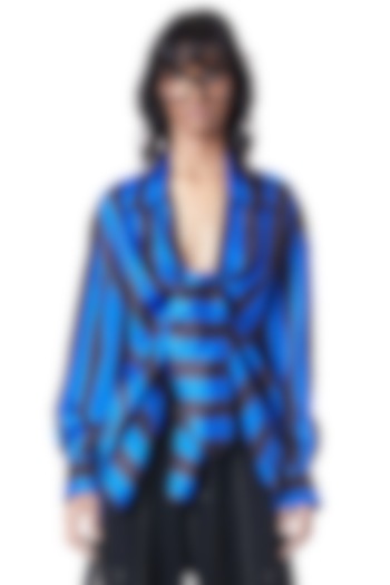Blue Viscose Printed Oversized Shirt by Dhruv Kapoor