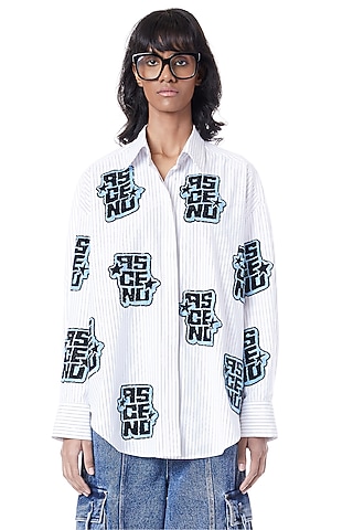 White Polyester & Cotton Handcrafted Oversized Shirt by Dhruv Kapoor