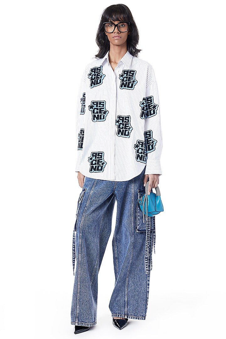 White Polyester & Cotton Handcrafted Oversized Shirt by Dhruv Kapoor at Pernia's Pop Up Shop