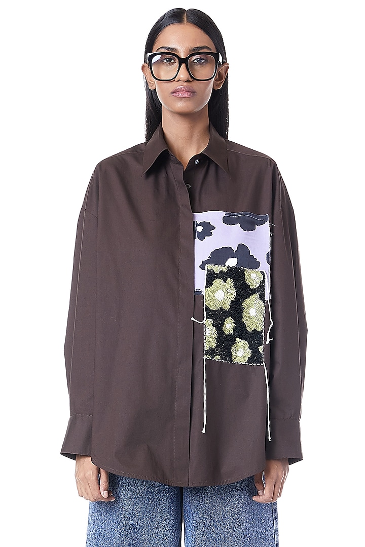 Cocoa Brown Cotton Handcrafted Oversized Shirt by Dhruv Kapoor