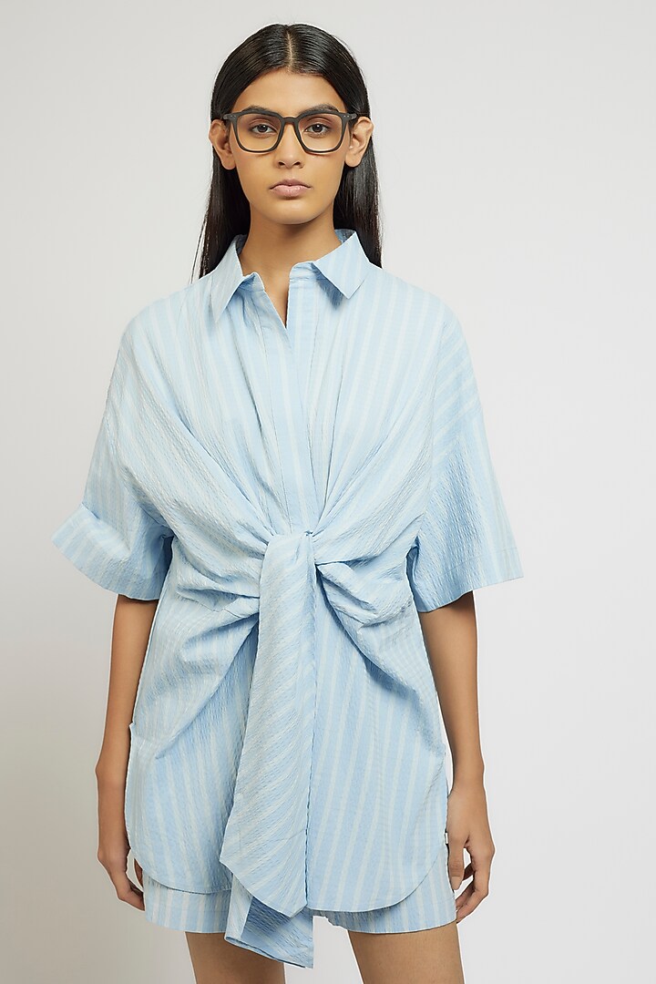 Blue Polyester Cotton Co-Ord Set by Dhruv Kapoor at Pernia's Pop Up Shop