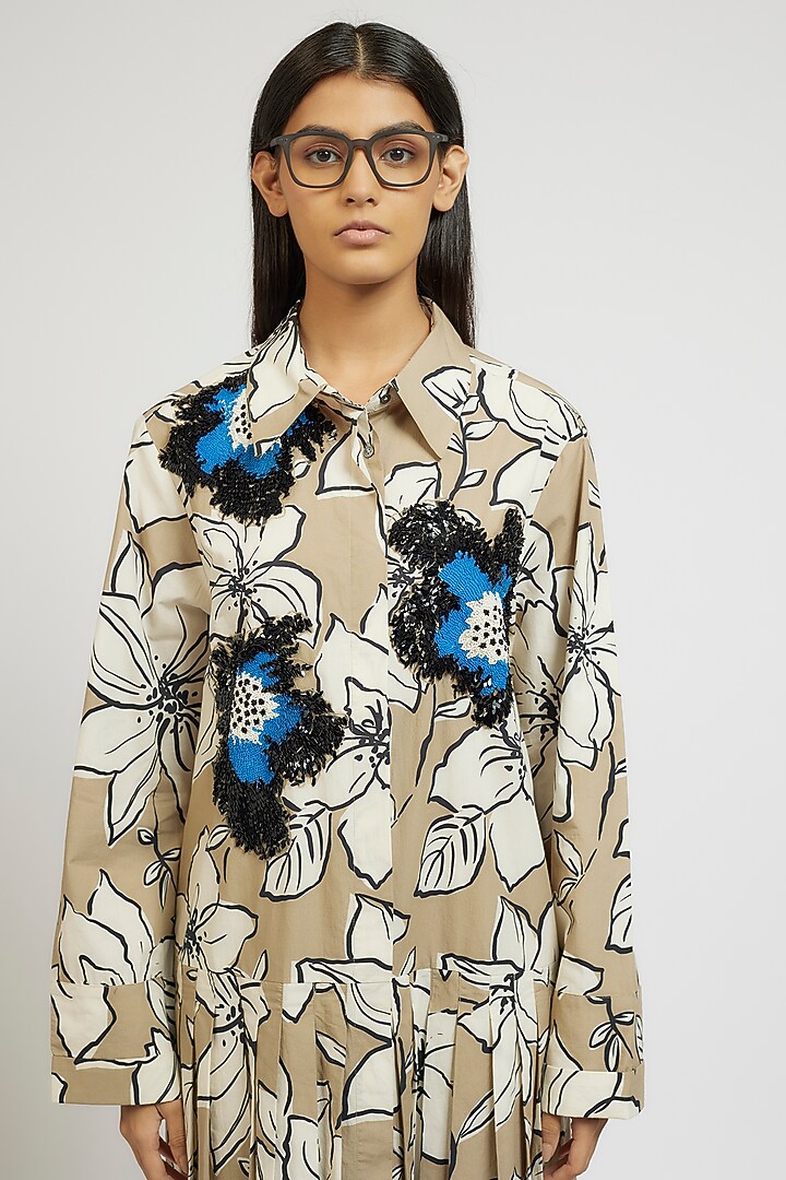 Multi-Colored Cotton Digital Printed Maxi Cocktail Shirt Dress by Dhruv Kapoor at Pernia's Pop Up Shop