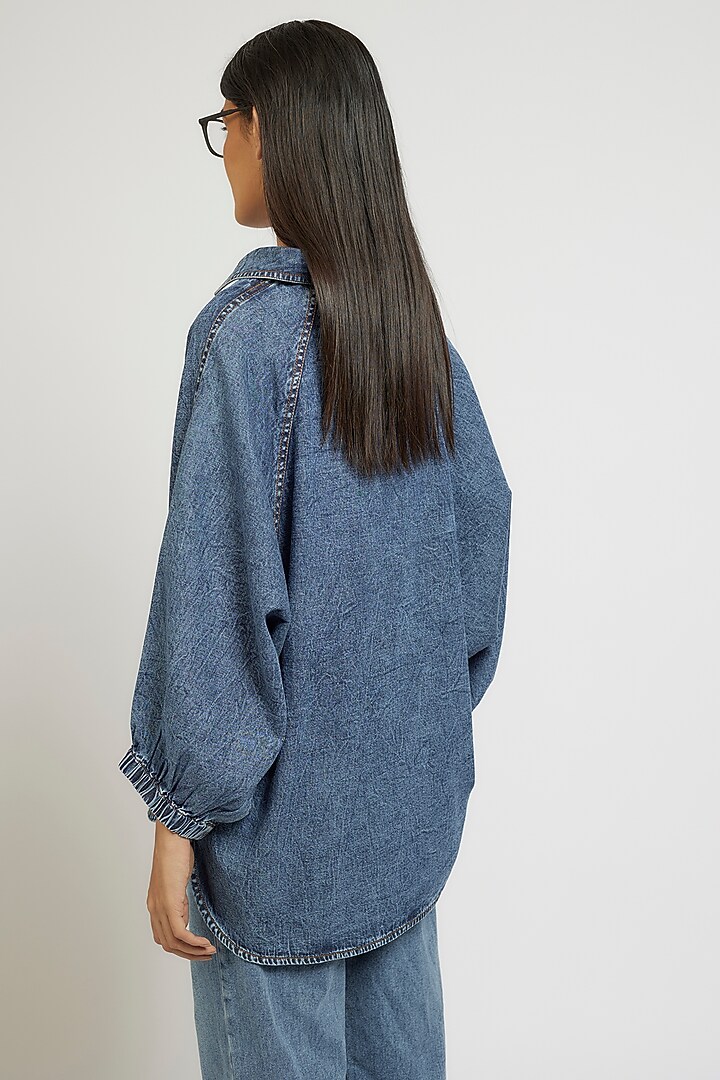 Blue Cotton Oversized Shirt by Dhruv Kapoor at Pernia's Pop Up Shop