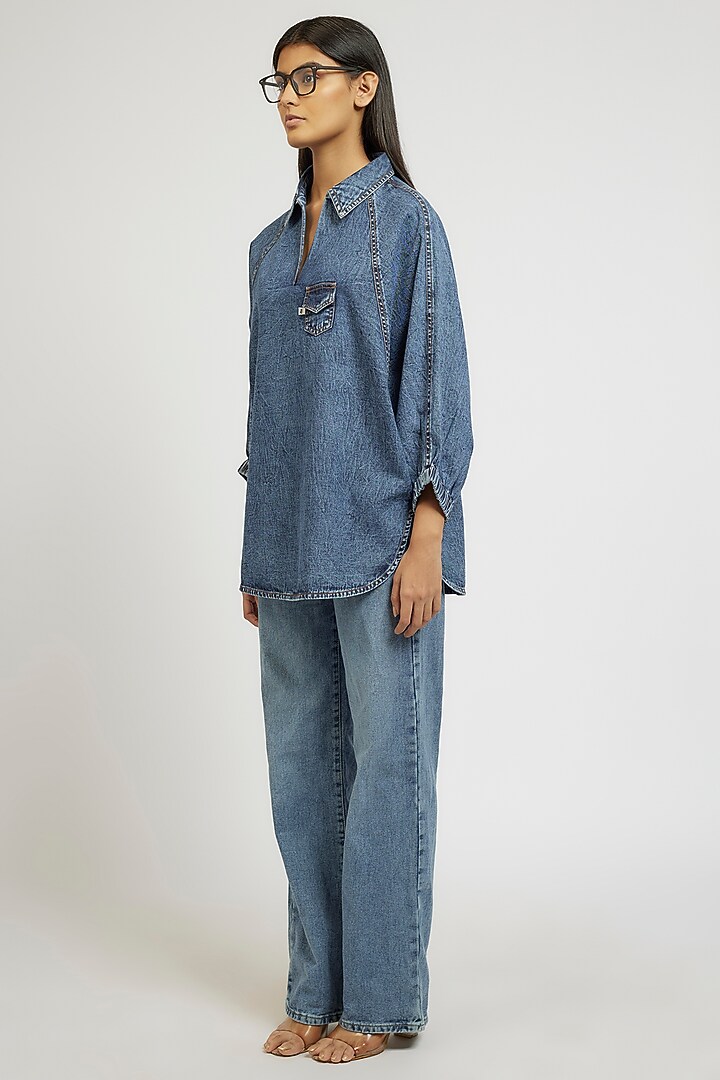 Blue Cotton Oversized Shirt by Dhruv Kapoor at Pernia's Pop Up Shop