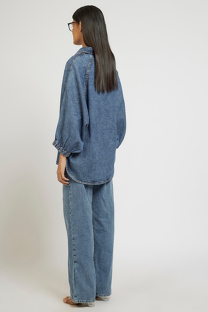 Blue Cotton Oversized Shirt by Dhruv Kapoor at Pernia's Pop Up Shop