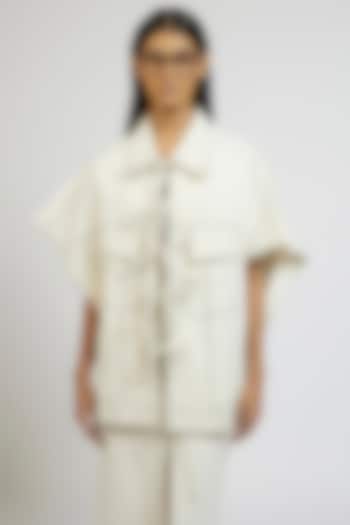 White Denim Cotton Kaftan Jacket by Dhruv Kapoor at Pernia's Pop Up Shop