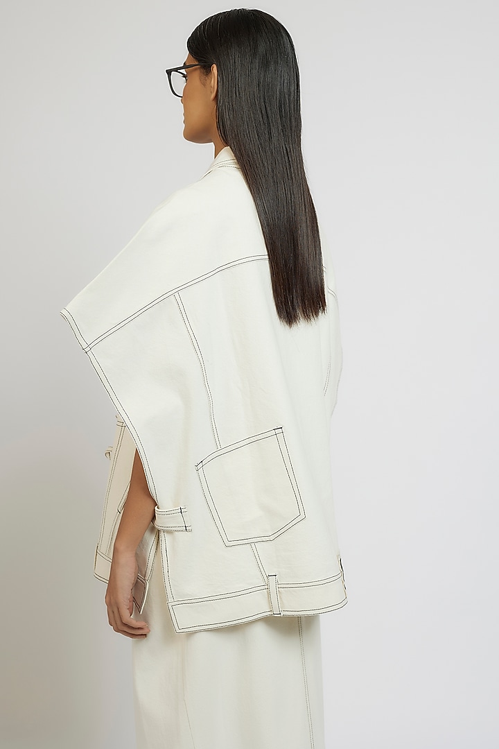 White Denim Cotton Kaftan Jacket by Dhruv Kapoor at Pernia's Pop Up Shop
