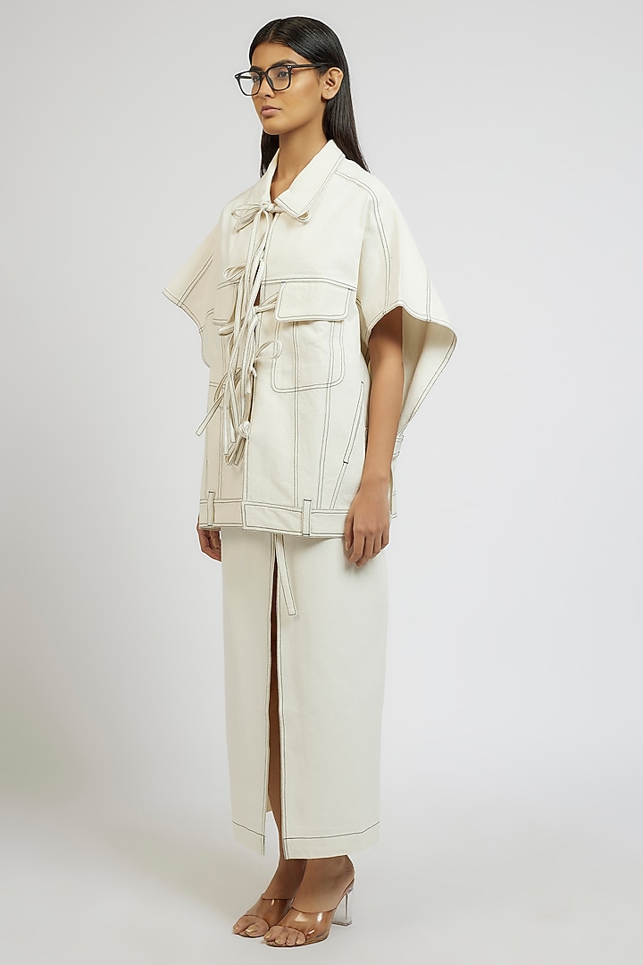 White Denim Cotton Kaftan Jacket by Dhruv Kapoor at Pernia's Pop Up Shop