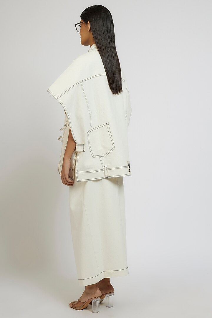 White Denim Cotton Kaftan Jacket by Dhruv Kapoor at Pernia's Pop Up Shop