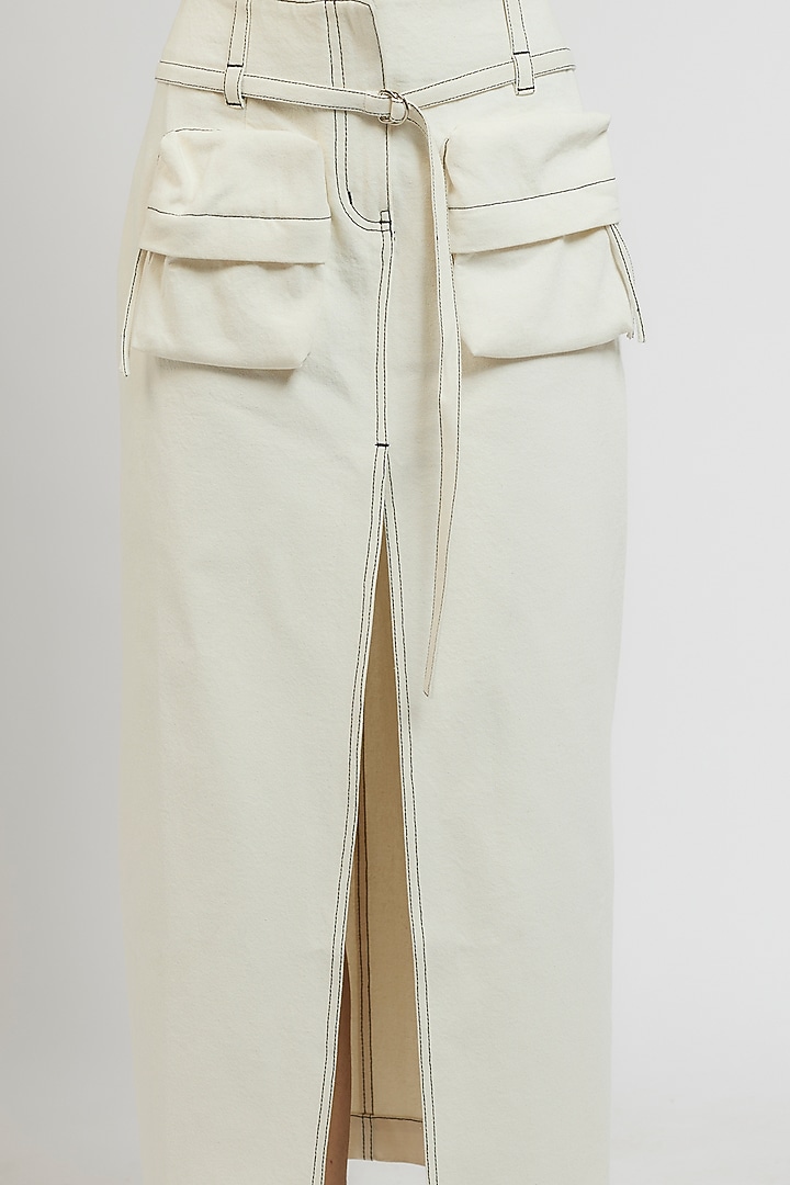 White Denim Cotton Cargo Skirt by Dhruv Kapoor at Pernia's Pop Up Shop