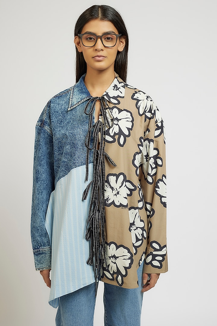 Multi-Colored Cotton & Polyester Cotton Oversized Shirt by Dhruv Kapoor at Pernia's Pop Up Shop