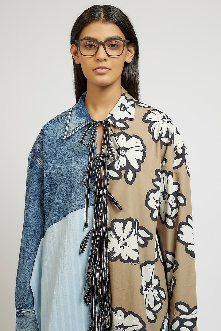Multi-Colored Cotton & Polyester Cotton Oversized Shirt by Dhruv Kapoor at Pernia's Pop Up Shop