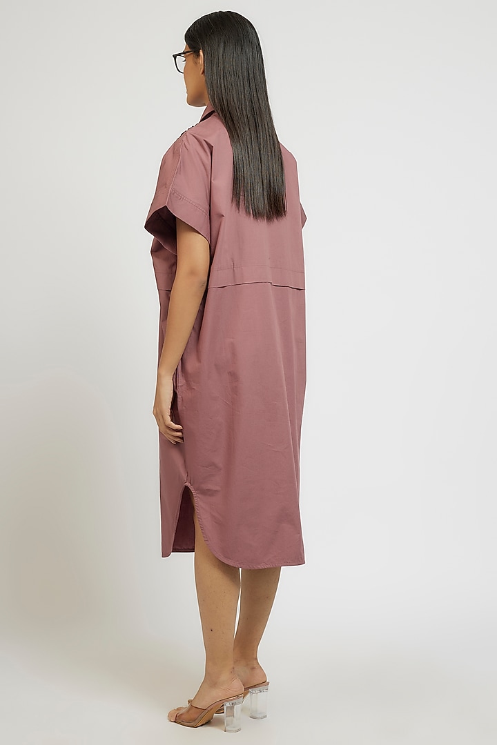 Pink Cotton Hand Embroidered Handcrafted Vacation Shirt Dress by Dhruv Kapoor at Pernia's Pop Up Shop