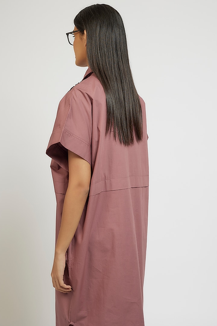 Pink Cotton Hand Embroidered Handcrafted Vacation Shirt Dress by Dhruv Kapoor at Pernia's Pop Up Shop