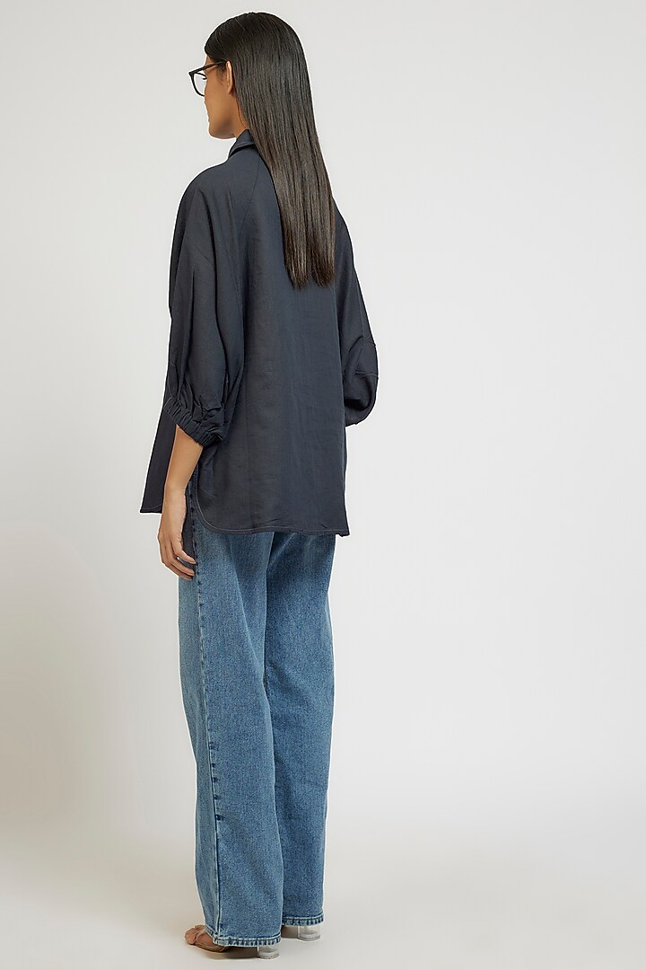 Blue Linen Cotton Oversized Shirt by Dhruv Kapoor at Pernia's Pop Up Shop