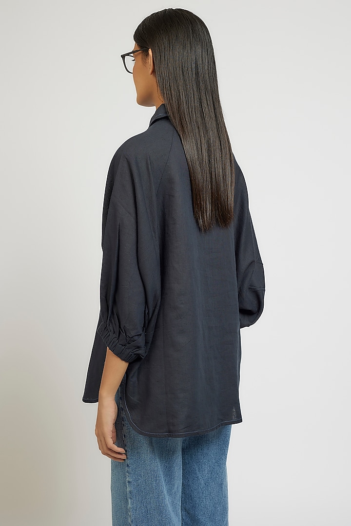 Blue Linen Cotton Oversized Shirt by Dhruv Kapoor at Pernia's Pop Up Shop