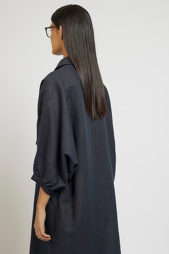 Navy Blue Linen Cotton Oversized Vacation Shirt Dress by Dhruv Kapoor at Pernia's Pop Up Shop