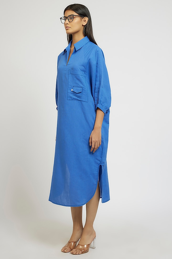 Blue Linen Cotton Oversized Vacation Shirt Dress by Dhruv Kapoor at Pernia's Pop Up Shop