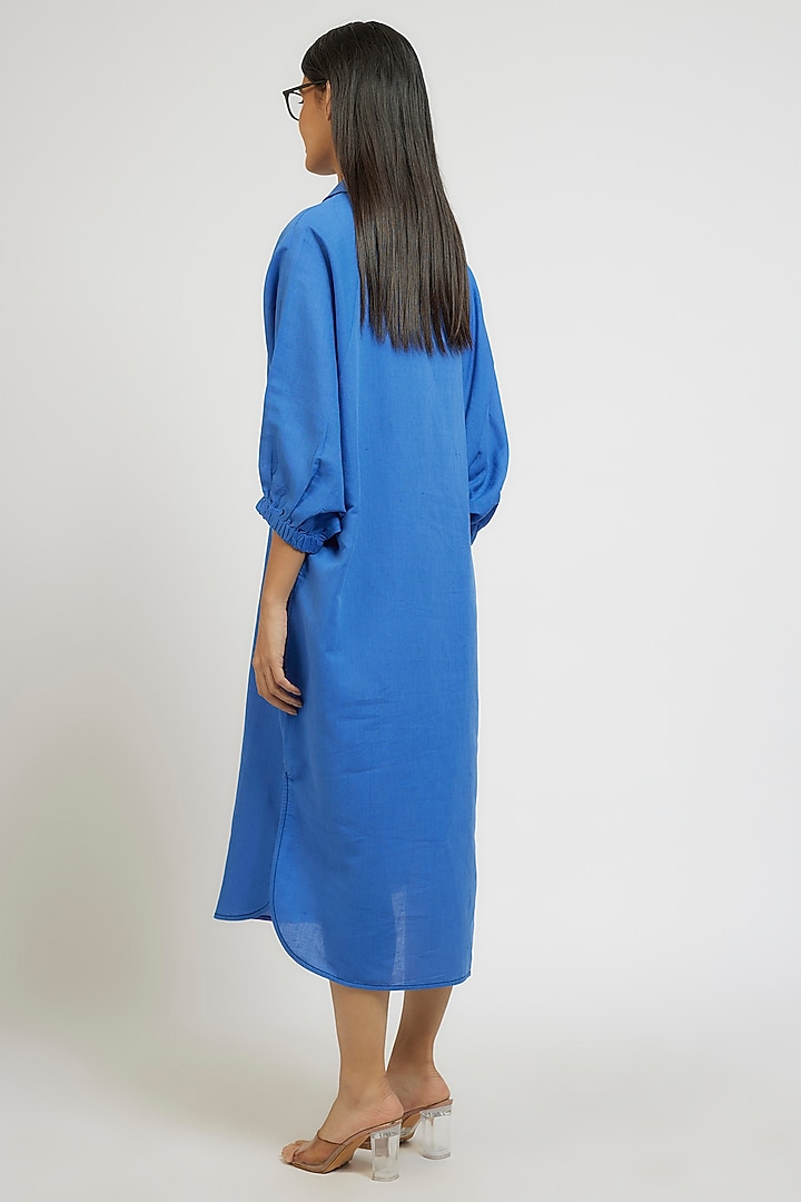 Blue Linen Cotton Oversized Vacation Shirt Dress by Dhruv Kapoor at Pernia's Pop Up Shop